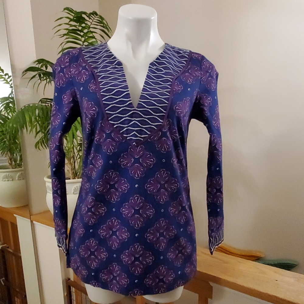 VINEYARD VINES Navy Blue Purple Print Top 6